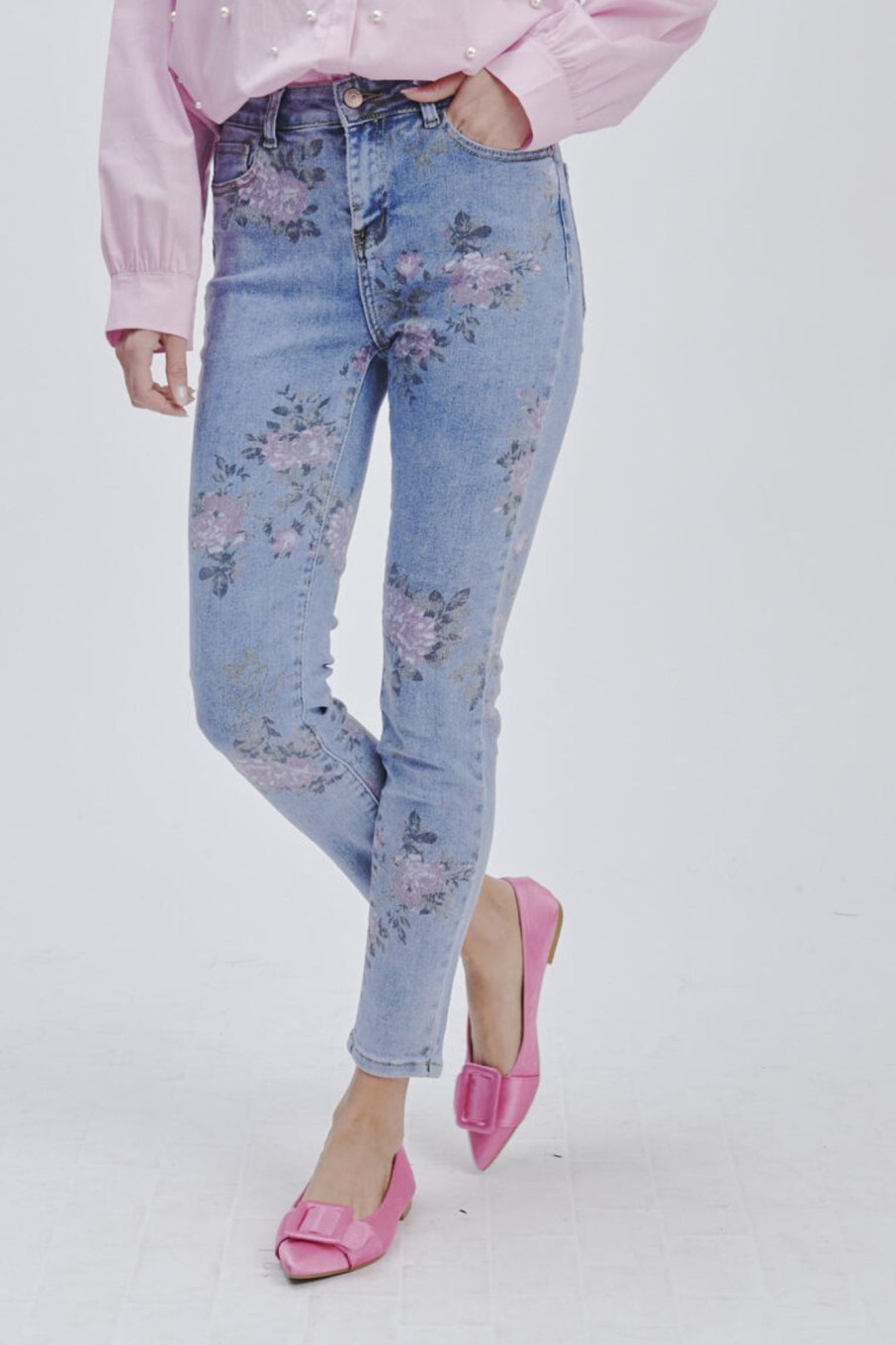 Forpen Denim Skinny Stampa Fiori Pantaloni & Jeans